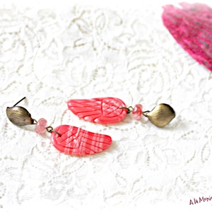 Cercei cu aripi de rodocrozit  - bijuterii - cercei - cercei din pietre semiprețioase - Artynos.ro