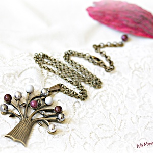 Colier copacel gri si bordo - Artynos.ro