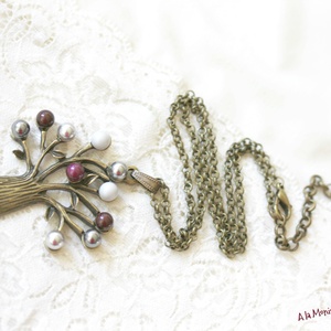 Colier copacel gri si bordo - bijuterii - coliere - coliere cu pandative - Artynos.ro