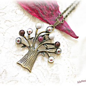 Colier copacel gri si bordo - bijuterii - coliere - coliere cu pandative - Artynos.ro