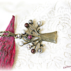 Colier copacel gri si bordo - bijuterii - coliere - coliere cu pandative - Artynos.ro