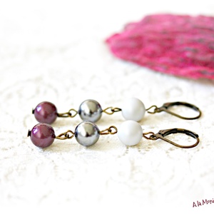 Cercei cu perle gri si bordo - bijuterii - cercei - cercei lungi - Artynos.ro