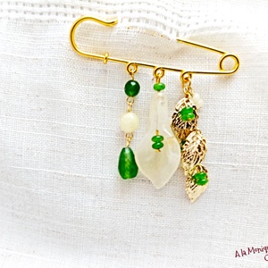 Brosa cu cuart si jad galben si verde - bijuterii - broșe - Artynos.ro