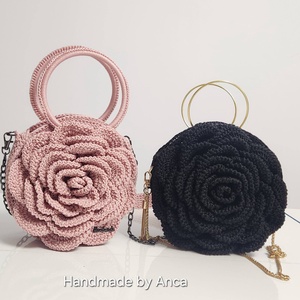 Poseta TRANDAFIR, Genti si portofele, Genti de mana si umar, Geanta crossbody, Crosetat, Cusatura, ARTYNOS