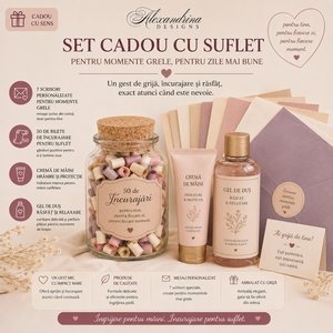 Set cadou - set scrisori personalizate+ borcan 50 bilete+ gel dush + creme de mâini  - igienă și înfrumusețare - pachete cosmetice cadou - Artynos.ro