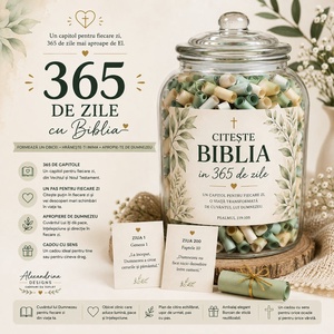 Borcan cu 365 de capitole biblice - Citeste Biblia in fiecare zi, Casa & Stil de viata, Accesorii religioase, Binecuvantarea casei, Arta de hartie, Acest produs este un borcan decorativ ce contine 365 de biletele, fiecare reprezentand un capitol d..., ARTYNOS