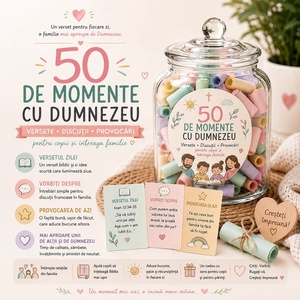 Borcan cu 50 de momente cu Dumnezeu pentru familie, Casa & Stil de viata, Accesorii religioase, Binecuvantarea casei, Arta de hartie, Acest produs este un borcan decorativ ce contine 50 de biletele colorate, fiecare avand un verset b..., ARTYNOS