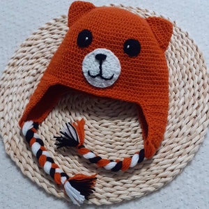 Caciulita crosetata vulpita  pentru copii 6 luni2 ani, culoare maro caramiziu, fir acrilic moale, Imbracaminte si moda, Esarfe, palarii, fularuri, Caciula, , ARTYNOS