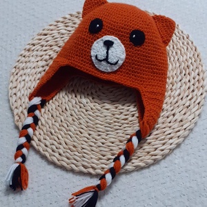 Căciuliță croșetată vulpiță  pentru copii 6 luni2 ani, culoare maro cărămiziu, fir acrilic moale - îmbrăcăminte și modă - eșarfe, pălării, fularuri - căciulă - Artynos.ro