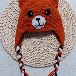 Căciuliță croșetată vulpiță  pentru copii 6 luni2 ani, culoare maro cărămiziu, fir acrilic moale - îmbrăcăminte și modă - eșarfe, pălării, fularuri - căciulă - Artynos.ro