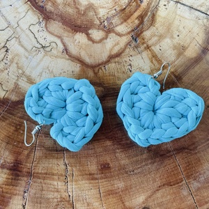 Cercei inima crosetati  accesorii handmade albastri din fir de bumbac - Artynos.ro