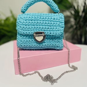 Poseta crosetata manual din fir de bumbac  turcoaz fermeca - Artynos.ro