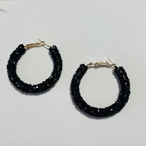 Cercei tip cerc cu pietricele negre � eleganta moderna, Accesorii nunta, Bijuterii mireasa, Cercei mireasa, , ARTYNOS