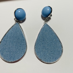Cercei denim, Bijuterii, Cercei, Clipsuri, , Cercei  din denim albastru deschis, cu piatra bombata, din aliaj, stil boho, potrivit pentru femeil..., ARTYNOS