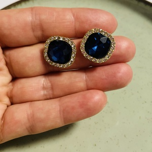 Cercei eleganți strălucitori � albastru închis - accesorii nuntă - bijuterii mireasă - cercei mireasă - Artynos.ro