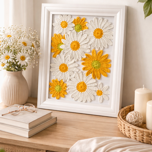 genul: Tablou handmade cu flori crosetate � decor de primavara - Artynos.ro