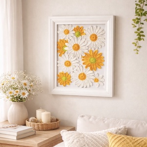 genul: Tablou handmade cu flori croșetate � decor de primăvară - accesorii nuntă - materiale decor pentru nuntă - tablouri și indicatoare nuntă - Artynos.ro