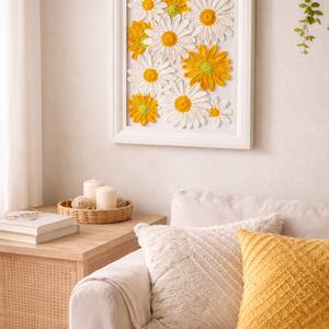 genul: Tablou handmade cu flori croșetate � decor de primăvară - accesorii nuntă - materiale decor pentru nuntă - tablouri și indicatoare nuntă - Artynos.ro