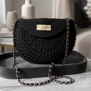 Noir � geanta din bumbac negru, captusita, crosetata manual, Genti si portofele, Genti de mana si umar, Genti de umar, Crosetat, ARTYNOS