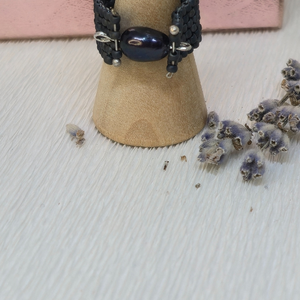 Inel handmade  Noir Perlé, Bijuterii, Inele, Inele rotunde, Cusatura, ARTYNOS