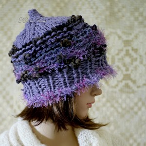 LUCA-SAPI / pruna - Sapca boema din lana tricotata manual, Imbracaminte si moda, Esarfe, palarii, fularuri, Caciula, Impletitura, ARTYNOS