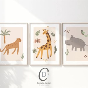 Safari animal imagine, serie poster minimal, camera de copii perete arta set 3 buc -  - Artynos.ro