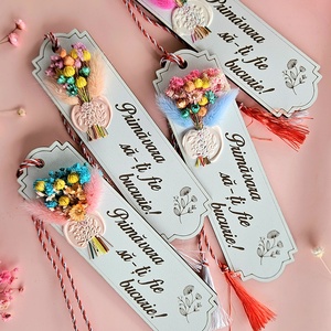 Martisor Semn de carte cu flori criogenate si sigiliu, Bijuterii, Martisor, Aranjament de flori, Gravare, pirogravura, ARTYNOS