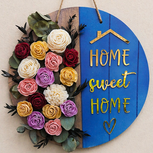 Placheta decorativa cu flori si mesaj, Accesorii nunta, Materiale decor pentru nunta, Decoratiuni nunta, Gravare, pirogravura, Pictura, Placheta decorativa din lemn, vopsita si asamblata manual, ornata cu flori de lemn si flori criogen..., ARTYNOS