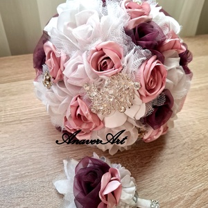 Buchet de mireasa cu cocarda mire - accesorii nuntă - buchet mireasă  - Artynos.ro