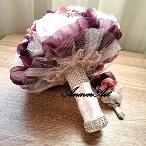 Buchet de mireasa cu cocarda mire - accesorii nuntă - buchet mireasă  - Artynos.ro