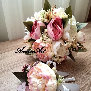 Buchet de mireasa cu cocarda mire - accesorii nuntă - buchet mireasă  - Artynos.ro