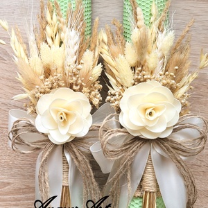 Lumanari fagure pentru nunta cu flori uscate si criogenate, Accesorii nunta, Materiale decor pentru nunta, Lumanari de nunta si suport lumanari, Aranjament de flori, Lumanari nunta verde realizate din ceara de albine, lumanarile sunt decorate cu flori criogenate, p..., ARTYNOS