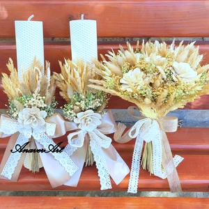 Lumanari fagure pentru nunta cu flori uscate si criogenate - accesorii nuntă - materiale decor pentru nuntă - lumânări de nuntă și suport lumânări - Artynos.ro