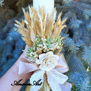 Lumanari fagure pentru nunta cu flori uscate si criogenate, Accesorii nunta, Materiale decor pentru nunta, Lumanari de nunta si suport lumanari, Aranjament de flori, ARTYNOS