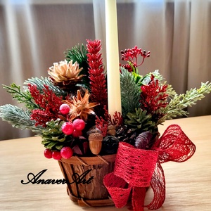 Aranjament de Craciun cu lumanare, Craciun, Decoratiuni de Craciun de casa, Decor pentru masa de Craciun, Aranjament de flori, ARTYNOS