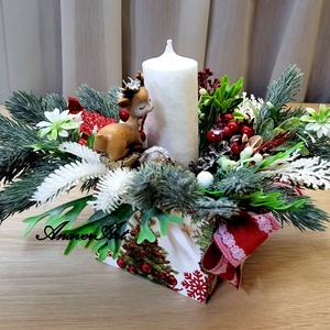 Aranjament de Craciun cu lumanare, Craciun, Decoratiuni de Craciun de casa, Decor pentru masa de Craciun, , ARTYNOS