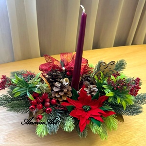 Aranjament de Craciun cu lumanare, Craciun, Decoratiuni de Craciun de casa, Decor pentru masa de Craciun, Aranjament de flori, ARTYNOS