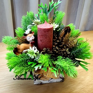 Aranjament de Craciun cu lumanare, Craciun, Decoratiuni de Craciun de casa, Decor pentru masa de Craciun, Decoupage, transfer si tehnici servetel, ARTYNOS