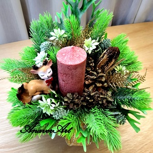 Aranjament de Craciun cu lumanare - crăciun - decorațiuni de crăciun de casă - decor pentru masă de crăciun - Artynos.ro