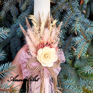 Lumanari fagure pentru nunta cu flori uscate si criogenate, Accesorii nunta, Materiale decor pentru nunta, Lumanari de nunta si suport lumanari, Aranjament de flori, ARTYNOS