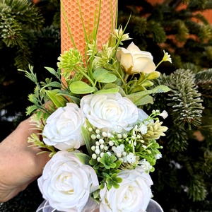 Lumanari fagure pentru nunta cu flori artificiale, Accesorii nunta, Materiale decor pentru nunta, Lumanari de nunta si suport lumanari, Aranjament de flori, ARTYNOS