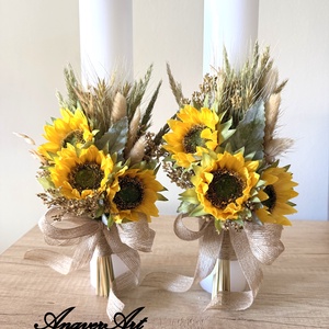 Set lumânări cu floarea soarelui - accesorii nuntă - materiale decor pentru nuntă - lumânări de nuntă și suport lumânări - Artynos.ro