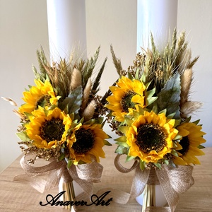 Set lumânări cu floarea soarelui - accesorii nuntă - materiale decor pentru nuntă - lumânări de nuntă și suport lumânări - Artynos.ro