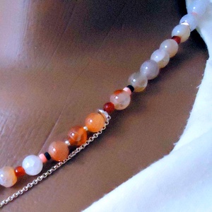 Colier minunat cu perla, sidef si agate sakura orrange degrade - bijuterii - coliere - coliere cu pandative - Artynos.ro