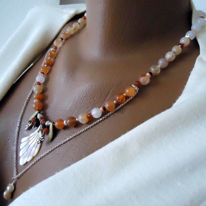 Colier minunat cu perla, sidef si agate sakura orrange degrade - bijuterii - coliere - coliere cu pandative - Artynos.ro