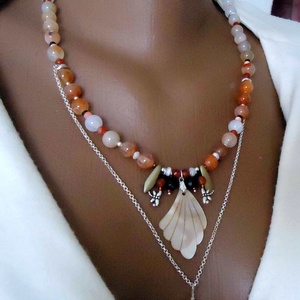 Colier minunat cu perla, sidef si agate sakura orrange degrade - bijuterii - coliere - coliere cu pandative - Artynos.ro