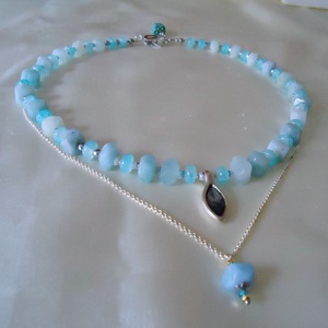 Colier statement cu aquamarin /11/9 mm - bijuterii - coliere - coliere cu pandative - Artynos.ro