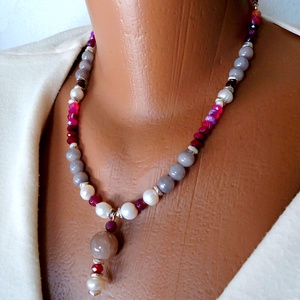 Promotie ! Colier statement cu perle naturale si moon stone - bijuterii - coliere - coliere din perle - Artynos.ro