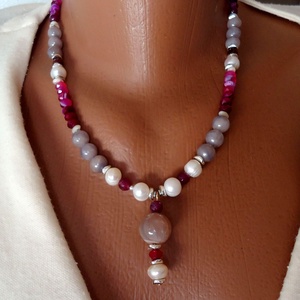 Promotie ! Colier statement cu perle naturale si moon stone - Artynos.ro