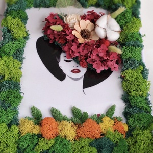 Tablou decorativ cu licheni stabilizați si flori-Handmade-Dimensiune A4 - casă & stil de viață - decorațiuni de casă - decorațiuni de pereți - tablou cu licheni - Artynos.ro